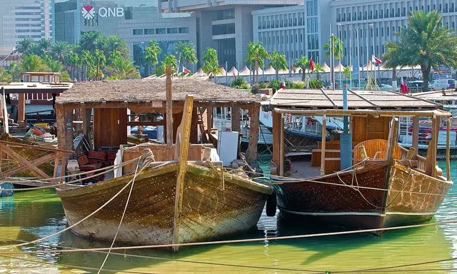 Traditional dhows on Doha Corniche used for pearling