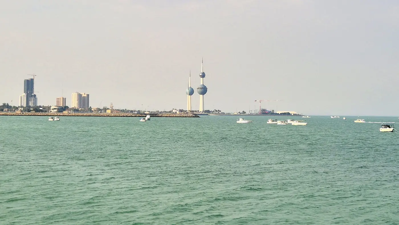 Kuwait Towers seen across the sea
