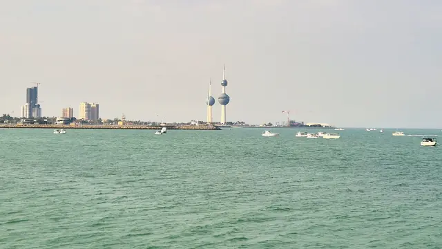 Kuwait Towers seen across the sea