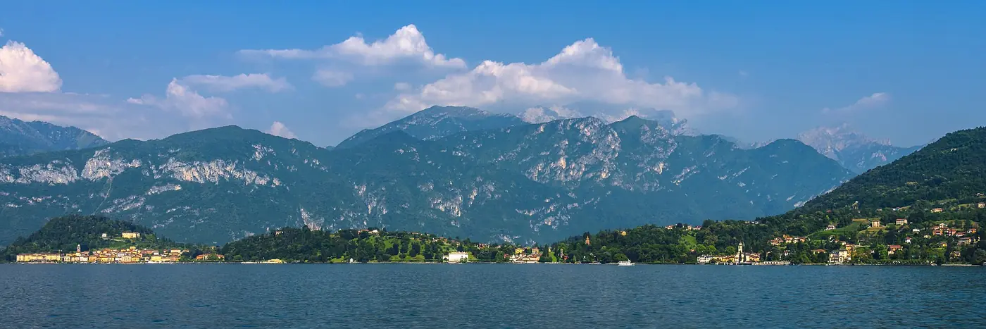 Mountains and Bellagio shoreline viewed from Lake Como