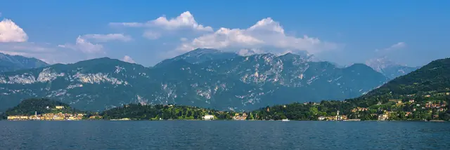 Mountains and Bellagio shoreline viewed from Lake Como