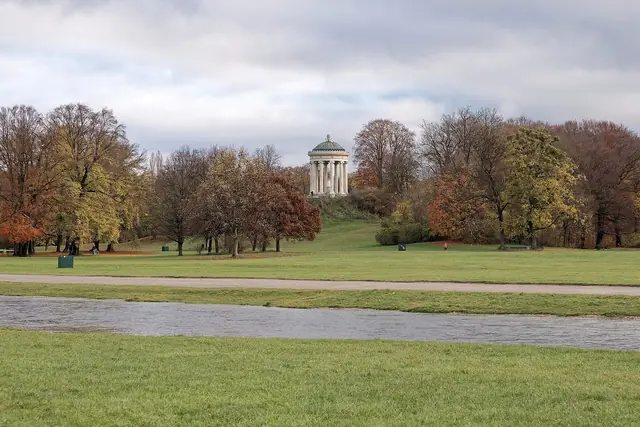 Monopteros in the English Garden in Munich, seen from across the Schwabinger Bach, 20251110 0900 6057