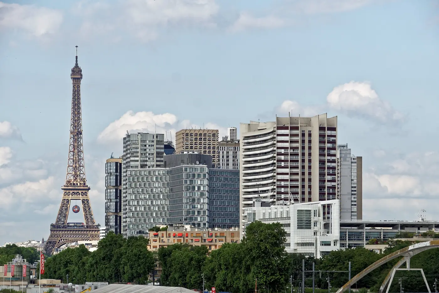 Eiffel Tower and Front de Seine cityscape in Paris